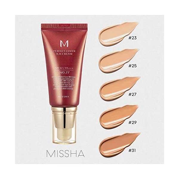 MISSHA-M-PERFECT-COVER-BB-CREAM-27-SPF-42-PA-50ml-Lightweight-Multi-Function-High-Coverage-Makeup-to-help-infuse-moisture-for-firmer-looking-skin-with-reduction-in-appearance-of-fine-lines MISSHA M Perfect Cover BB Cream No.27 Honey beige for medium/tan skin SPF 42 PA +++ 1.69 Fl Oz - Tinted Moisturizer for face with SPF