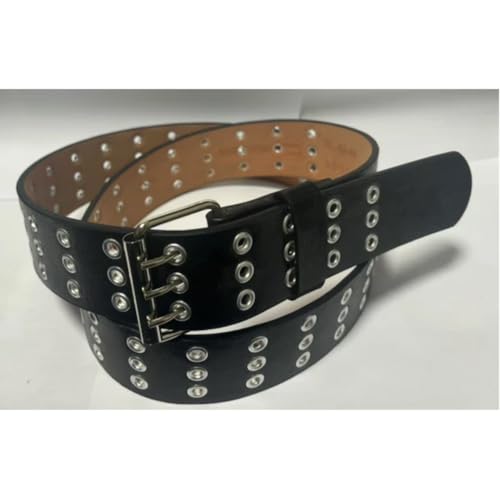 Men’s Black Punk Belt with Triple Eyelet Rows and Triple-Prong Buckle2