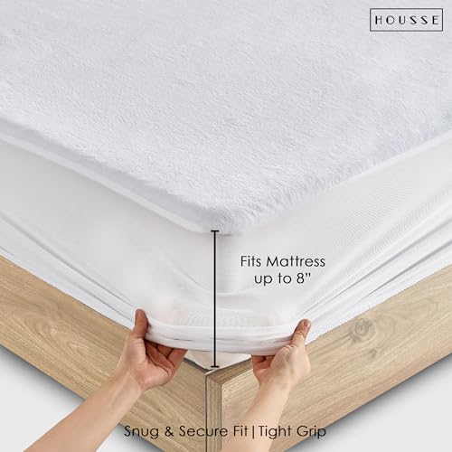 Image of HOUSSE King Size Waterproof Mattress Protector 75 * 48 inch Inches | Premium Bed Mattress Protector Cover | 100% Waterproof | Soft Breathable Fabric | Stretchable Fitted Style | Fits Up to 8 Inch | White