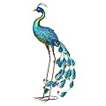 Evergreen Garden 33" Outdoor Solar Peacock Statue | Metal Peacock Decor LED Solar Lights | Garden Stake Lights | Patio Yard Garden Lawn Party Wedding Decoration
