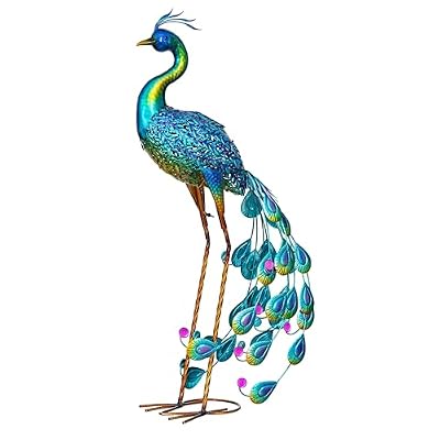 Evergreen Garden 33" Outdoor Solar Peacock Statue | Metal Peacock Decor LED Solar Lights | Garden Stake Lights | Patio Yard Garden Lawn Party Wedding Decoration