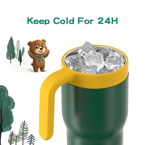 Image of OISIZ 14oz Kids Tumbler with Straw Lid & Handle,Kids Cup with Animal Accessory for School,Kids Water Bottles with Dust-proof Cover,Leakproof Water Bottles,316 Stainless Steel,Keep Cold 24 Hours-green