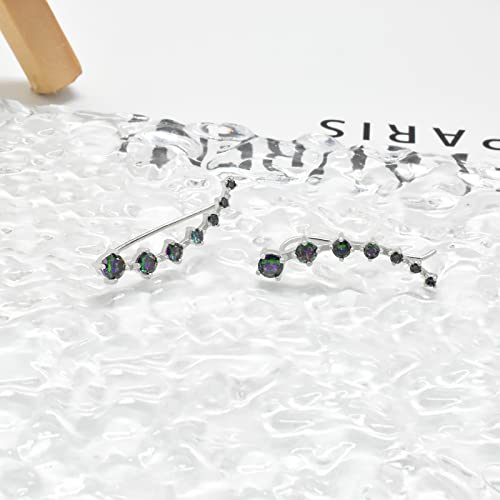 14K White Gold Plated Sterling Silver Earrings Ear Climber Earrings for Women Hypoallergenic Colorful Cubic Zirconia Ear Crawler Earrings Minimalist Fashion Women's Cartilage Illusion Earrings Gifts3