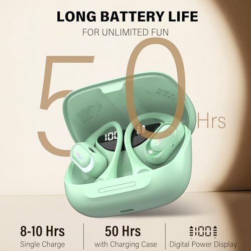 Image of Open Ear Headphones, Bluetooth 5.4 Headphones Sports, Premium Sound with HD Mic Wireless Earbuds, 48H Playtime LED Power Display Ear Buds, IPX7 Lightweight Comfort Earphones for Running Working, Green