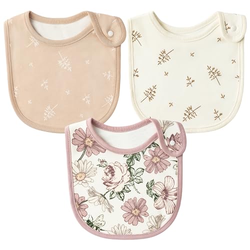 Image of 2ooya Cotton Drooling Baby Bib - 3Pcs Unisex Boy Girl Cotton Teething Infant Bibs with Adjustable Buttons