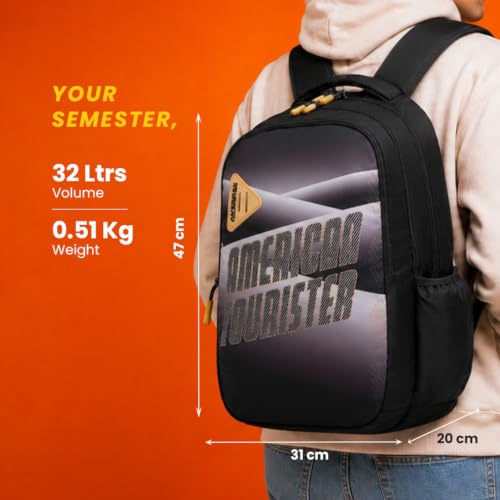 Image of American Tourister Nexa Style 03 | 32 L Backpack | 3 Compartments | School & College Bag for Men & Women | Black | 1 Yr Global Warranty