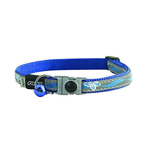 Rogz Reflective Cat Collar with Breakaway Clip and Removable Bell, fully adjustable to fit most breeds, Blue Floral Design
