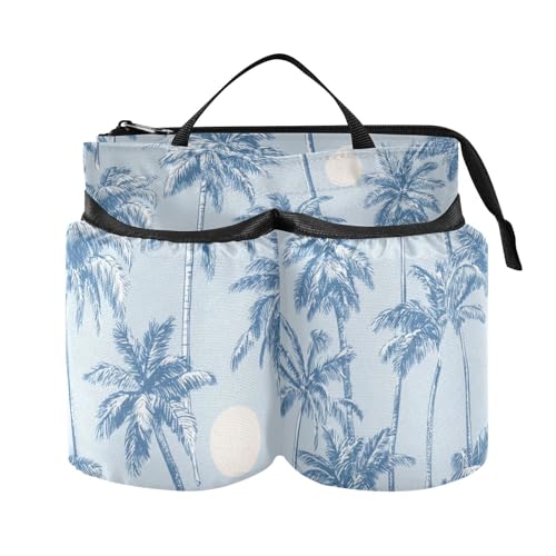 Image of Luggage Cup Holder for Suitcases Free Hands Suitcase Cup Holder Travel Luggage Drink Holder Portable Luggage Cup Caddy Bag Carrier with Handle Light Blue Palm Trees and Sun