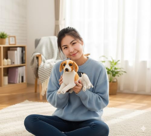 Image of Laying Jawar Beagle Dog Soft Stuffed Plush Animal Toy for Kids Boys and Girls Birthday Gifts (Color: White and Brown) (42cm)