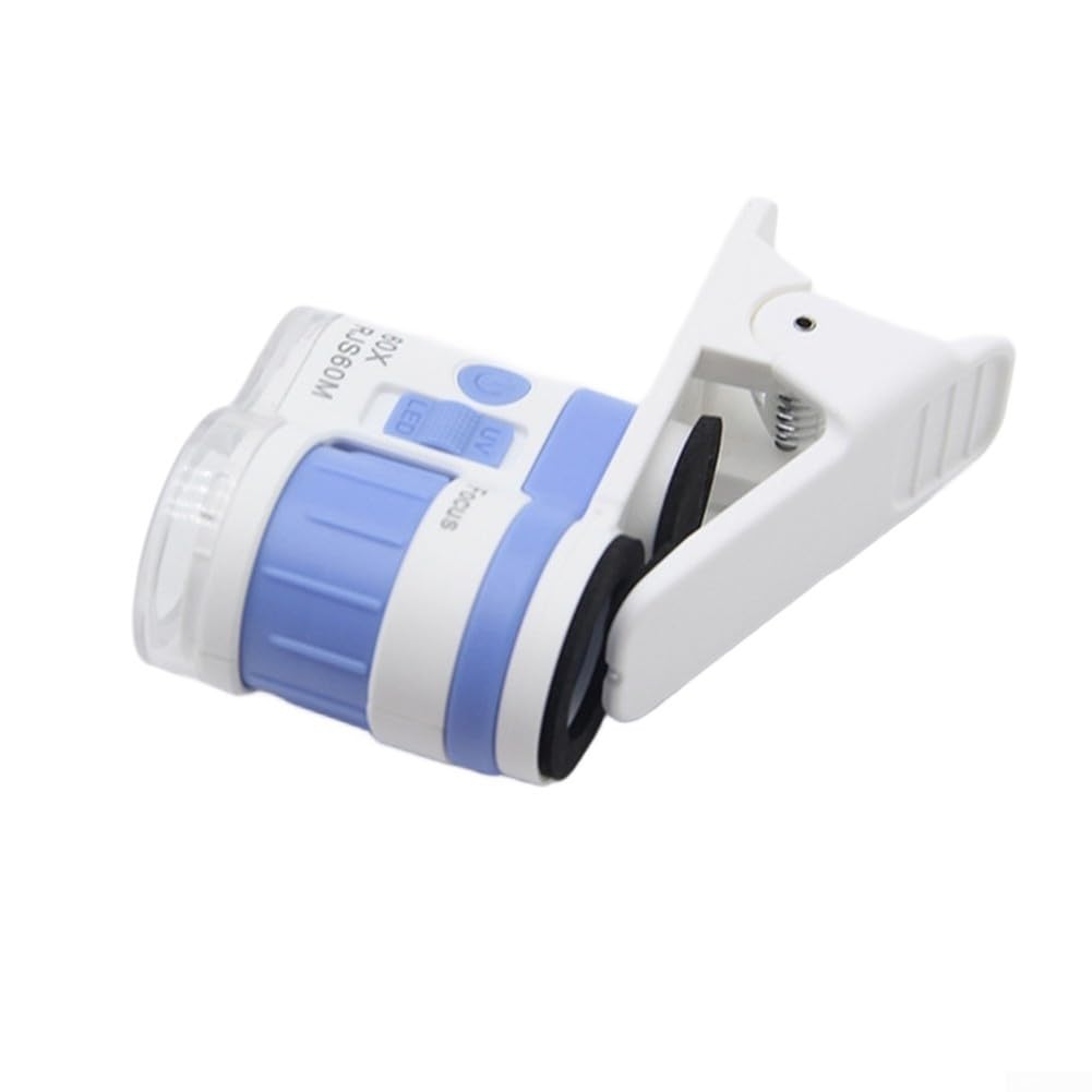 Microscopio portatile con ingrandimento 60x, con clip per telefono, luce bianca a LED, per progetti scientifici, hobby, uso nero, blu, giallo, arancione (nero)