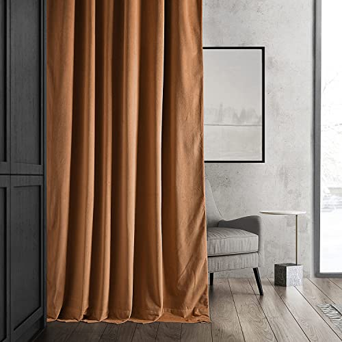 HPD Half Price Drapes Signature Velvet Thermal Blackout Curtains for Living Room 120 Inch Long (1 Panel) Rod Pocket Insulated Blackout Curtains for Bedroom Window Curtains, 50W x 120L, Burnt Pumpkin