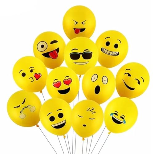 50pcs Fun Emotion Smiley Face Balloon,12 Inch Smile Cartoon Balloons, Printed Thick Latex Aluminum Foil Balloons Birthday Party Decoration Festival Celebrate Joyful Ballon