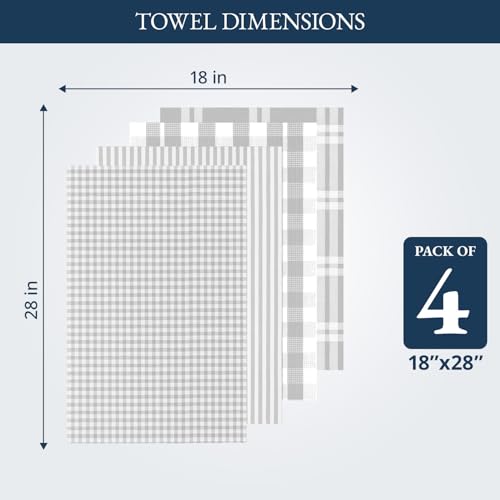 Image of LANE LINEN Cotton Kitchen Towels Set, 4-Pack - Absorbent, Quick-Drying Dish Towels, Tea Towels, 18 inch x 28 inch - Slate Grey