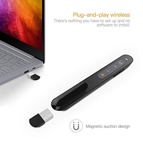 Image of COOLCOLD Laser Pointer | Up to 20m Wireless Range | Wireless Presenter for Presentation, Slide Changer, USB Power Point Remote Control Pen PPT Controller with Clip | Black - 1 Year Warranty