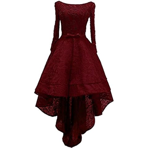 Lemai Beaded Lace High Low Long Sleeves Formal Prom Homecoming Cocktail Dreses - Red Cover