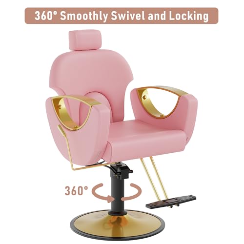 Image of LOUVIXA Barber Chair for Hair Stylist, Height Adjustable Hydraulic Hair Reclining Salon Chair, 360 Degrees Rotation, Multi-Function Shampoo Chair for Salon Barbershop (Modern Pink)