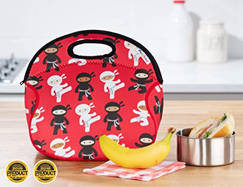 Funkins Insulated Lunch Bag For Kids | Spacious, Durable, Machine Washable | Premium Quality | Interior Pocket & Name Tag | Easy To Pack, Folds Flat For Storage | Large Size Lunch Bag (Ninjas) #TOP5