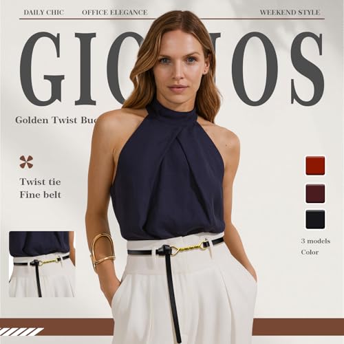 Skinny Belt for Women, Soft Leather Waist Belt with Gold Twist Buckle, Holeless Adjustable Design for Jeans & Dresses4