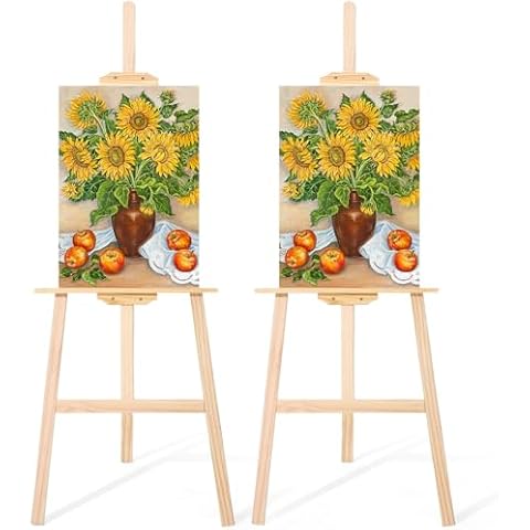 Briwooody 2 Pack Adjustable Wooden Painting Easel Pine Art Easel Holds Canvas up to 48" Wooden Easel Stand for Adults Artist Beginners Drawing Wedding Sign Poster Display Cover
