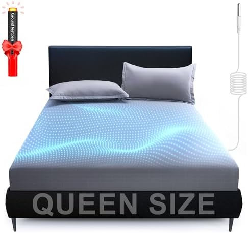 RadEnergy Grounding Sheet Queen Size – Organic Cotton Earthing Fitted Sheet With 10m Cord, 60x80x15in
