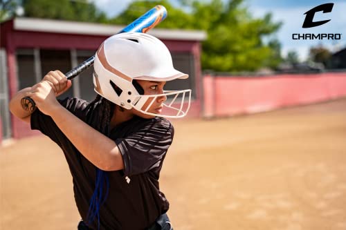 Champro Rise Pro Girls Softball Batting Helmet With Face Guard - Girls Softball Helmets - Bio Fresh/Dri-Gear Moisture Wicking Pad Liner - White/Rose Gold, Junior #TOP5