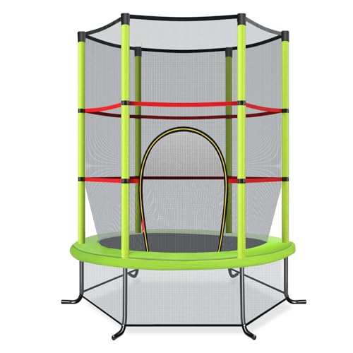 COSTWAY Cama Elastica Infantil Ø 165cm, Trampolines con Red de Seguridad y Almohadilla para Muelles para Niños de 3-6 Años, de Interior/Exterior, Carga estática 135kg (Verde, Ø165 x 165 cm)