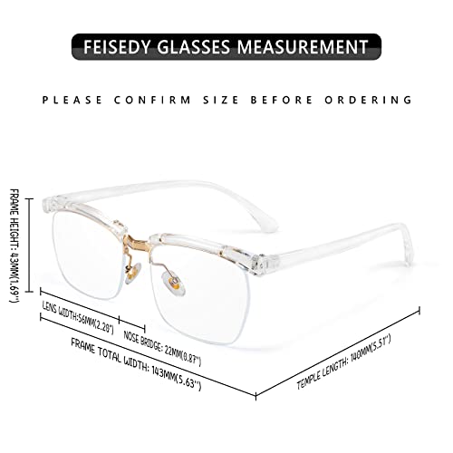 Image of FEISEDY Retro Semi-Rimless Blue Light Blocking Glasses for Men Women Vintage Half Glasses Frame Horn Rimmed Eyeglasses B2883