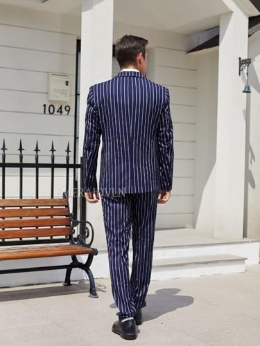 EMERAIDVLN Mens 2 Piece Suits Pinstripe Double Breasted Gomez Addams Costume Halloween Party Prom Stripe Blazer and Pants Set4