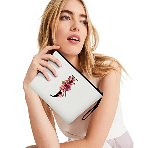 Image of Vavabox A-Z Personalized Makeup Bag, Birthday Gifts for Women Mom, Gifts for Best Friend, Bride Bridesmaid Cosmetic bag (J, 01-White)