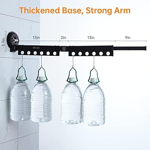 Mbillion Clothes Drying Rack Wall Mounted with Suction Cup,Laundry Drying Rack with Towel Bar,Strong Load-Bearing Foldable Save Space Dry Racks,Suitable for Smooth Surface,2 Pole