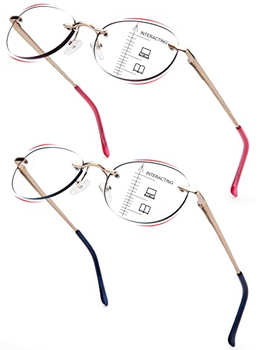 Jo Progressive Reading Glasses For Women Rimless Oval Spring Reading Glasses Blue Light Blocking Metal Reders Eyewear (Blue, 1.25, Diopters) #TOP4