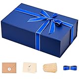 LIFELUM Navy Blue Birthday Gift Box for Men 13.8 x 8.3 x 4.4 inch, Groomsmen Proposal Gift Box for Presents with Lids Ribbon,Card,Shredded Paper Filler