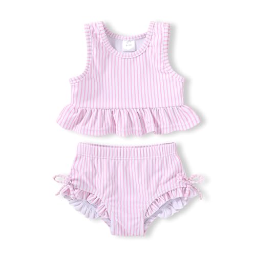 Image of HAPPYMA Baby Swimsuit Toddler Girl Bathing Suit Summer Stripe Bikini Set Beach Two Piece Swim Wear