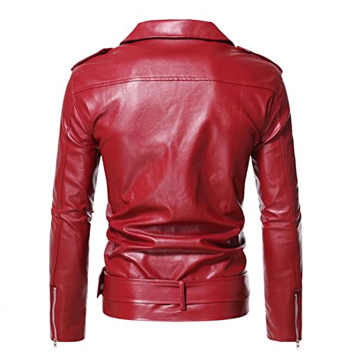 Mens Slim Fit Lapel Asymmetric Zip Up Blet Biker Jackets Vintage Faux Pu Leather Belted Motorcycle Lambskin Caots #TOP1