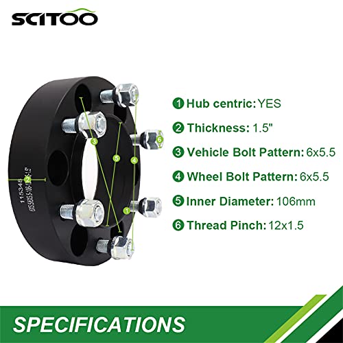 Scitoo 4X 1.5 Inch Wheel Spacers Hub Centric 6X5.5 To 6X5.5 Fits For Tundra Wheel Spacers For Fj Cruiser Wheel Spacers For 4Runner Wheel Spacers For Sequoia Wheel Spacers 2007-2015 #TOP3