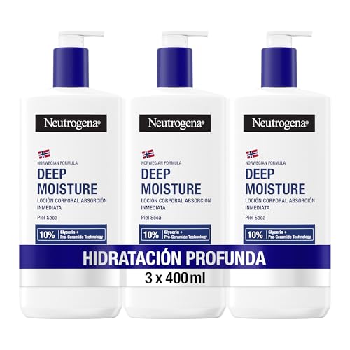 Neutrogena Fórmula Noruega Hidratación Profunda Loción Corporal de Absorción Inmediata (3x400 ml), crema hidratante corporal con tecnología Pro-Ceramida y Glicerina