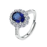 SDEWFFWSA Anillo con incrustaciones de zafiro y circonita para mujer, retro, ligero, versátil, de lujo, con diamantes abiertos, Adjustable opening, Metal, Zirconia cúbica
