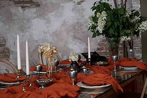 Set Of 5 Pcs Handmade Cheesecloth Wrinkled Density Gauze Napkins 16.5X16.5 Inches Rustic Boho Table Accessory With A Fringe (Rust Terracotta) #TOP4