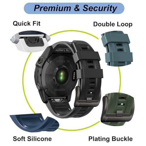 26mm Watch Band for Garmin Fenix 7X/Fenix 6X/Fenix/5X/Fenix 3/Fenix 3 HR, Soft Silicone Band Strap Wristband with Quick Fit for Garmin Smart Watch (Black) by Emilydeals - Used condition - Image 3
