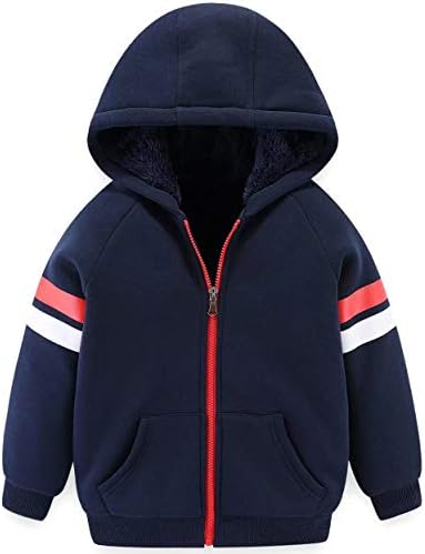 Funnymore Boy's Sherpa Fleece Lined Jacket,Navy Stripe Spring Fall Winter Warm Hoodie Coat Clothes 4t