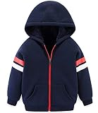 Funnymore Boy's Sherpa Fleece Lined Jacket,Navy Stripe Spring Fall Winter Warm Hoodie Coat Clothes 4