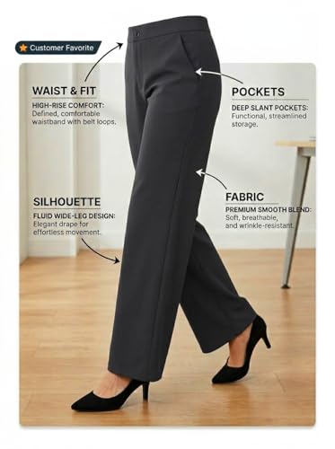 Image of Women's Formal Trousers | Stretch & Regular Fabric Options | Straight Fit Office Wear Pants with Pockets | Casual Trouser for Womens