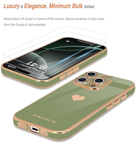 Teageo Compatible with iPhone 16 Pro Case for Girl Women Cute Love-Heart Luxury Bling Soft Back Cover Raised Camera Protection Bumper Silicone Shockproof Phone Case for iPhone 16 Pro, Light Green by Teageo - Used condition - Image 3