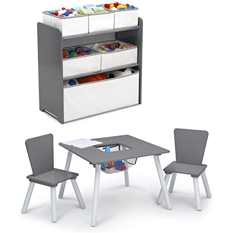 Delta Children 4-Piece Toddler Playroom Set, Grey/White Cover