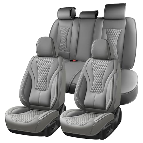 Image of Coverado Car Seat Covers Full Set, Seat Cushion for Cars, Automotive Seat Covers, Waterproof Nappa Leather Front Seats and Back Car Seat Protector, Universal Fit for Most Cars SUV Trucks,Gray