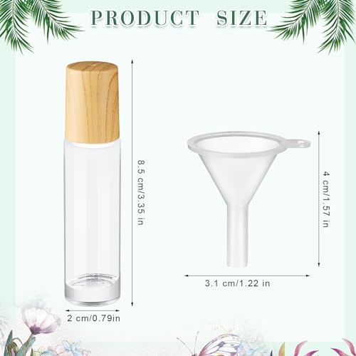Image of Sumind 150 Pcs Essential Oil Roller Bottles 10 ml Glass Roller Bottles with Stainless Steel Roller Balls Empty Bottles Leak Proof Roll on Bottles with 5 Funnel for Travel Essential Oil (Clear, Wood)