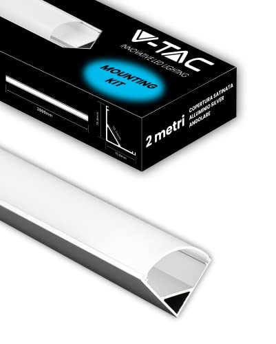 V-TAC 1 x Aluminium hoekprofiel van 2 meter voor ledstrips – aluminium profielen met gesatineerde afdekking – maximale breedte van de ledstrip: 10,5 mm – afmetingen: 21,3 x 15,8 mm