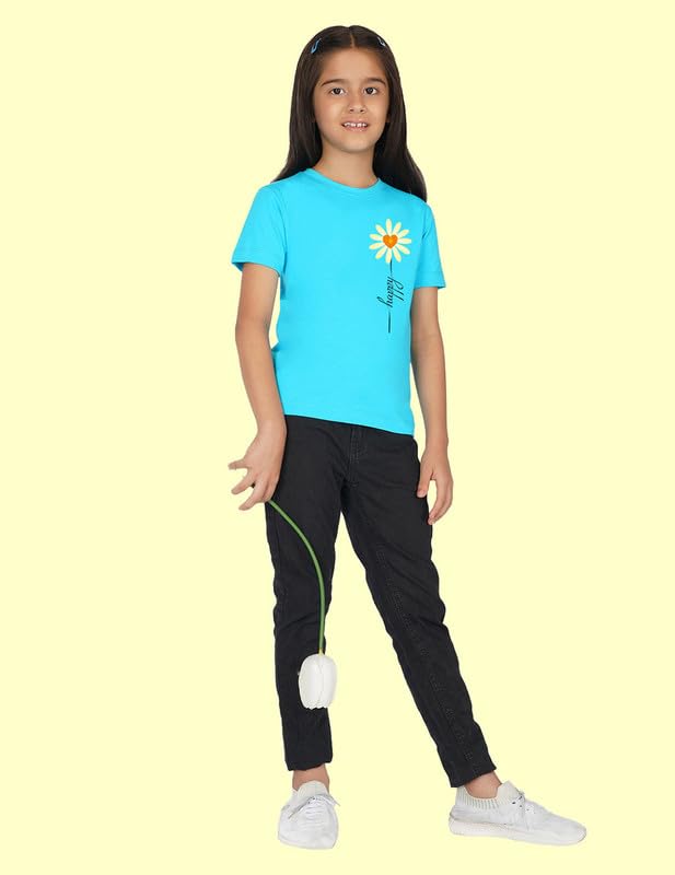 Image of Nusyl Girls Half Sleeves T-Shirt for Kids | Cute Printed Casual Wear | Soft Cotton Blend | Comfortable Regular Fit | 2-16 Years | Multiple Colors & Pack Options