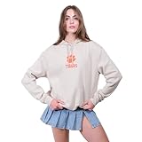 Ultra Game NCAA Official Women's Soft Fleece Pullover Hoodie Sweatshirt with Varsity Stripe, Clemson University, Sand, Medium