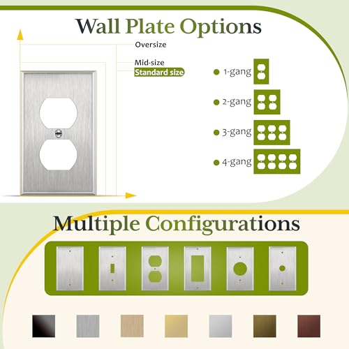 TG Duplex Receptacle Metal Wall Plate, Stainless Steel Switch Outlet Cover, Size 1-Gang 11.4cm x 7cm, 430, UL Listed, Silver (10 Pack), 10 Count by TG - Image 5